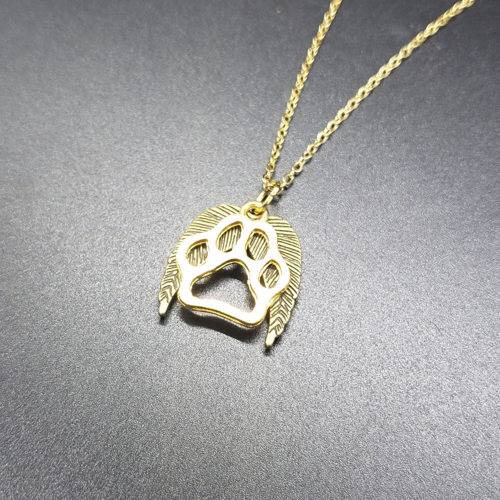Paw Print Angel Wing Gold Necklace - Picture 5 of 5